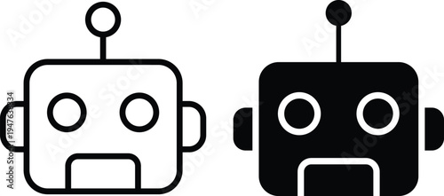 Black and white robot faces with antennae robots cartoon