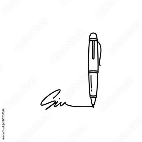 Pen and Signature Line Art vector illustration