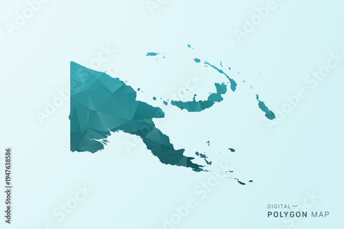 Papua New Guinea Map - Polygon style vector illustration in teal blue-green low poly geometric design, modern minimal silhouette.