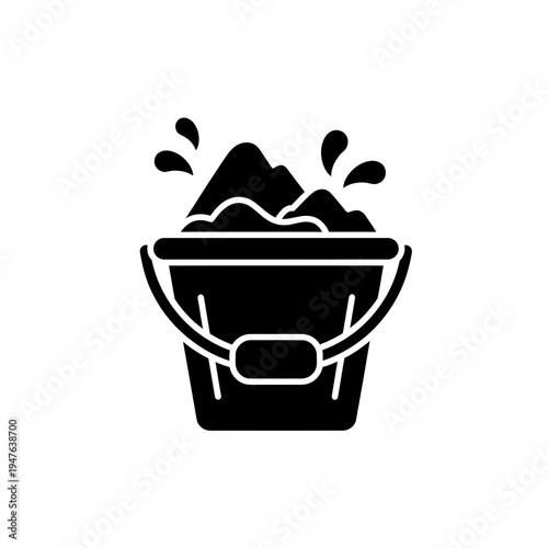 Black Silhouette of a Bucket with Water and Cleaning Rag vector illustration