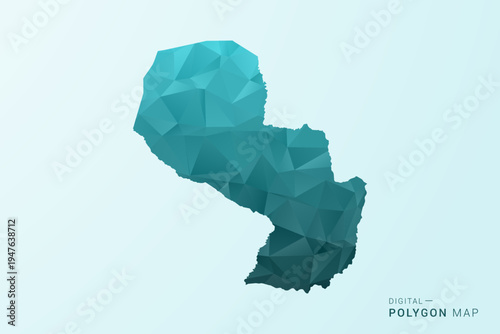 Paraguay Map - Polygon style vector illustration in teal blue-green low poly geometric design, modern minimal silhouette.