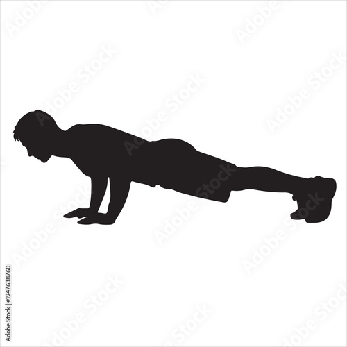 Vector silhouette of a man doing a push-up or planking exercise