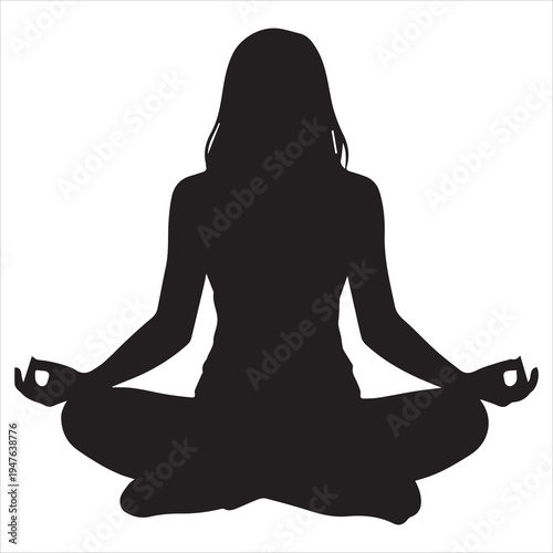 Black silhouette of a woman meditating in lotus position vector