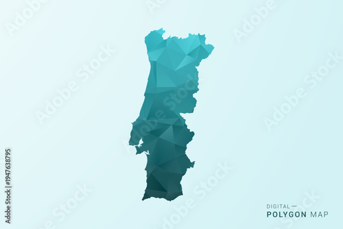 Portugal Map - Polygon style vector illustration in teal blue-green low poly geometric design, modern minimal silhouette.