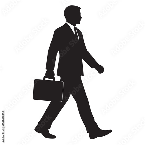 Vector silhouette of businessman walking with briefcase