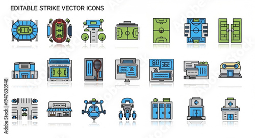 Editable Stroke Vector Icons - Sports Stadiums and Arenas Collection.
