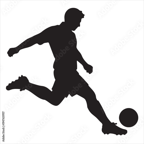 Black silhouette of a soccer player kicking a ball vector