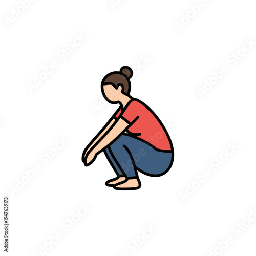 Woman in Squat Position Minimalist Icon vector illustration
