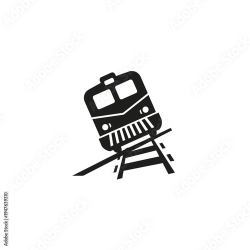 Train Derailment Icon in Black and White vector illustration