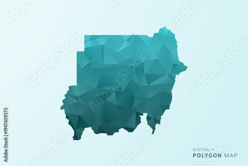 Sudan Map - Polygon style vector illustration in teal blue-green low poly geometric design, modern minimal silhouette.