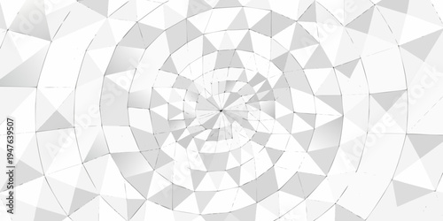 Abstract swirling pattern composed of interconnected grey and white triangles