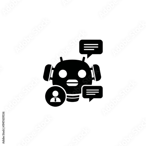 Customer Service Robot Concept Black Glyph Icon vector illustration