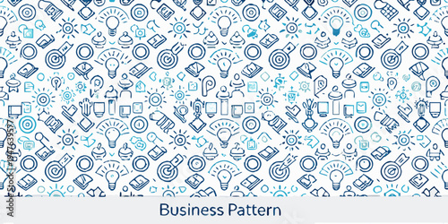 Seamless pattern of hand drawn business and innovation related icons