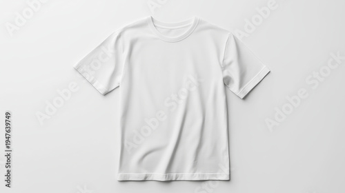 Plain white t-shirt on minimalist white background with soft shadows