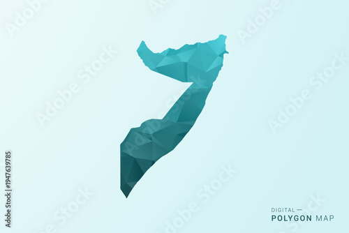 Somalia Map - Polygon style vector illustration in teal blue-green low poly geometric design, modern minimal silhouette.