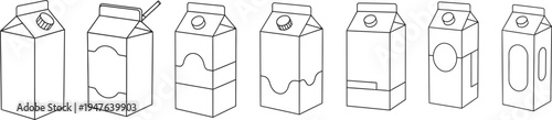 Milk carton juice box packaging outline icon shape set