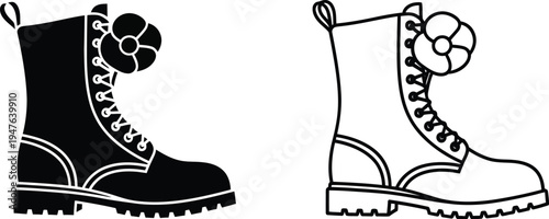 Black and white boots with flowers Vector