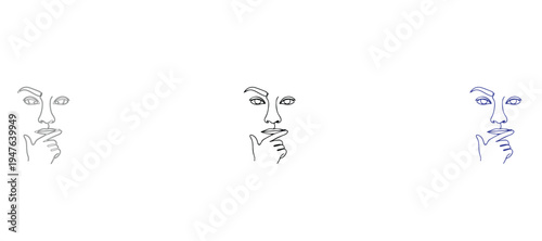  Minimalist Line Art of Thinking Human Face with Hand on Chin, Concept of Idea Generation and Problem Solving Vector Icon Set, Pensive Mind Outline Illustration, Clean 2pt Stroke Graphic Design