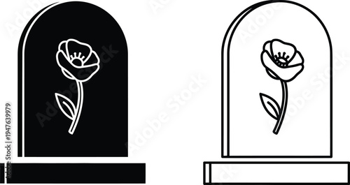 Tombstones with roses, death and beauty concept Vector