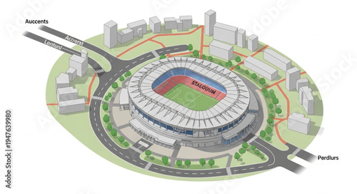 Aerial view of a modern stadium surrounded by city infrastructure.