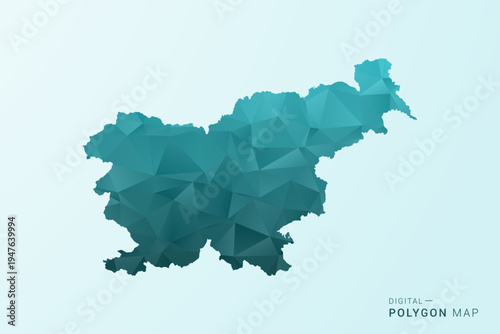 Slovenia Map - Polygon style vector illustration in teal blue-green low poly geometric design, modern minimal silhouette.