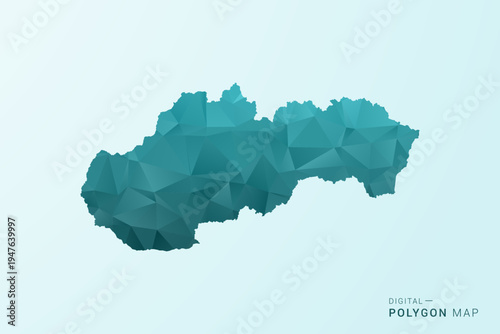Slovakia Map - Polygon style vector illustration in teal blue-green low poly geometric design, modern minimal silhouette.