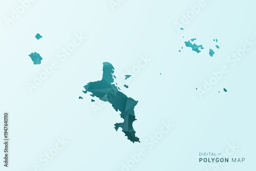 Seychelles Map - Polygon style vector illustration in teal blue-green low poly geometric design, modern minimal silhouette.
