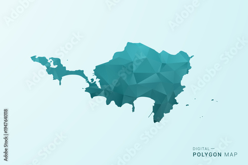 Sint Maarten Map - Polygon style vector illustration in teal blue-green low poly geometric design, modern minimal silhouette.