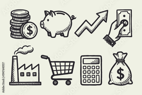Business and Finance Hand-Drawn Doodle Icon Set