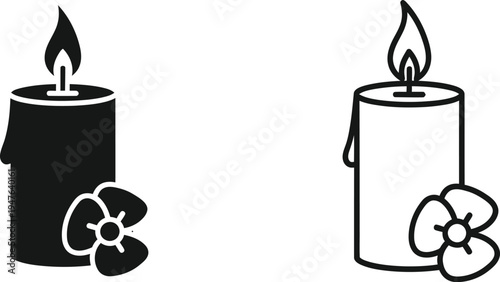 Black and white candles with flowers Vector