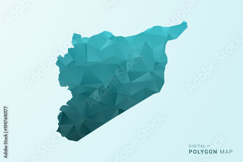 syria Map - Polygon style vector illustration in teal blue-green low poly geometric design, modern minimal silhouette.
