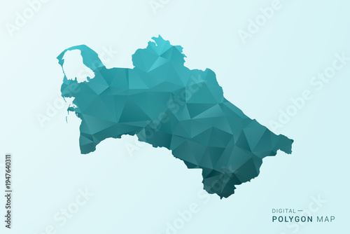 Turkmenistan Map - Polygon style vector illustration in teal blue-green low poly geometric design, modern minimal silhouette.