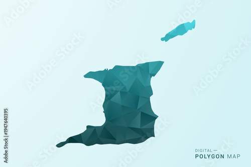 Trinidad and Tobago Map - Polygon style vector illustration in teal blue-green low poly geometric design, modern minimal silhouette.