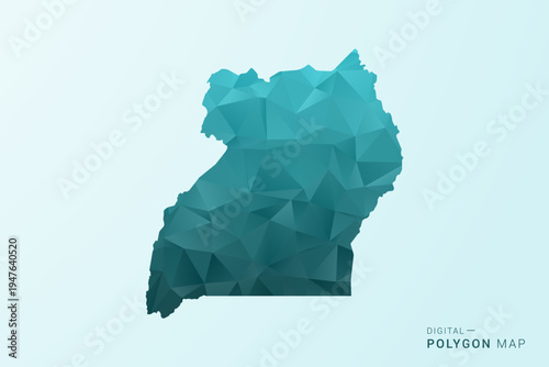 Uganda Map - Polygon style vector illustration in teal blue-green low poly geometric design, modern minimal silhouette.