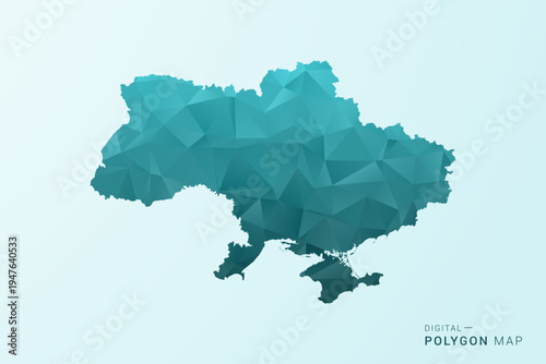 Ukraine Map - Polygon style vector illustration in teal blue-green low poly geometric design, modern minimal silhouette.