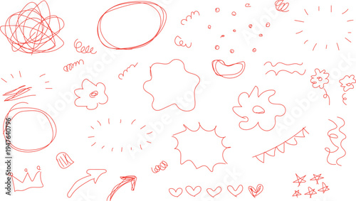 collection of hand-drawn, sketchy doodle elements designed for decorative purposes. 
