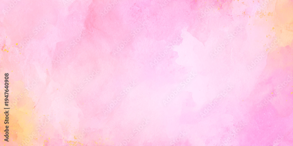 Fototapeta premium vibrant soft pink watercolor background with gold glitter accents featuring soft washes of bright pink and magenta watercolor paint.