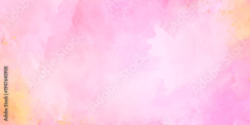 vibrant soft pink watercolor background with gold glitter accents featuring soft washes of bright pink and magenta watercolor paint.