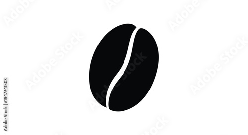 Simple black silhouette of a single coffee bean on white background
