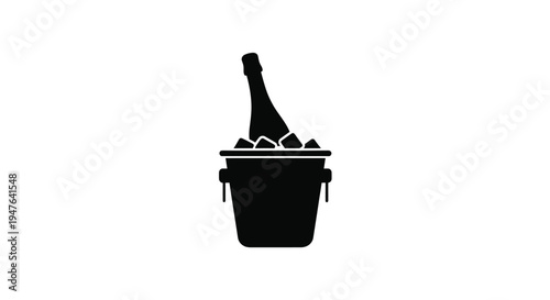A black silhouette of a champagne bottle chilling in an ice bucket