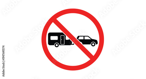 Prohibition sign depicting a car towing a caravan or trailer