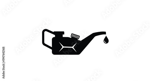 Simple black silhouette of an oil can with a single dripping drop
