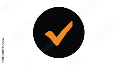 Black circle with an orange checkmark symbol inside indicating approval