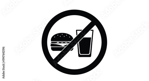 No food or drinks allowed a prohibition sign depicting burger and beverage