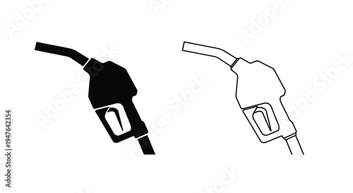 Two black and white illustrations of a gas pump nozzle