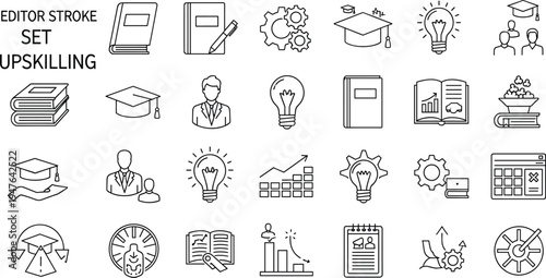 Upskilling and Personal Development Icons for Career Growth, Learning, Education, and Professional Advancement