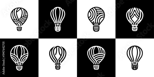 Icon Set Vector of 8 Hot Air Balloon and Flight Logo Symbols