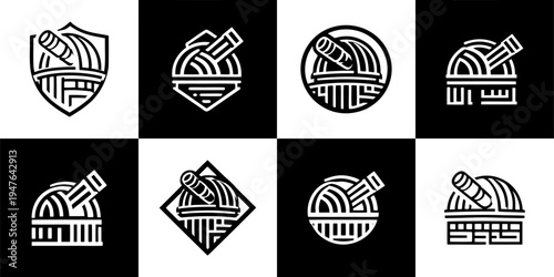 Icon Set Vector of 8 Observatory Telescope and Space Logo Symbols