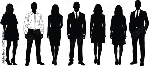 Business people silhouette set men and women professionals standing corporate team black silhouette isolated vector illustration collection