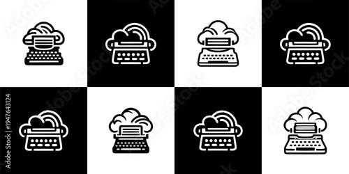Icon Set Vector of 8 Typewriter and Cloud Storage Logo Symbols